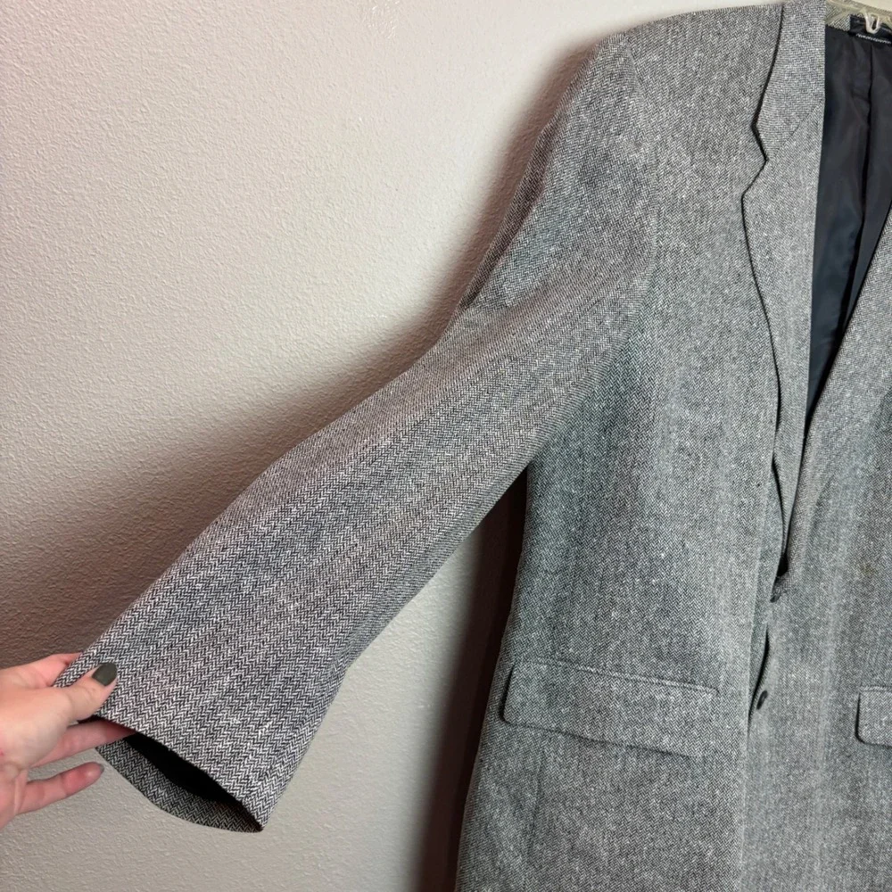 Bert Pulitzer Blazer Mens 50L Grey 80s Silk Herringbone Collectors Edition Sport